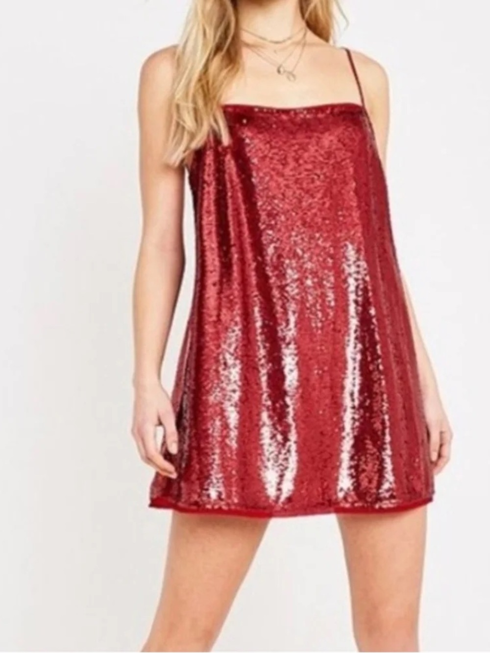 Intimately Free People Time To Shine Sequin Mini Slip Dress Red Small